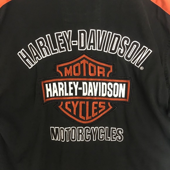 Harley Davidson Motorcycles Button Up Shirt Black Short Sleeve Stitched Logos - Picture 2 of 11
